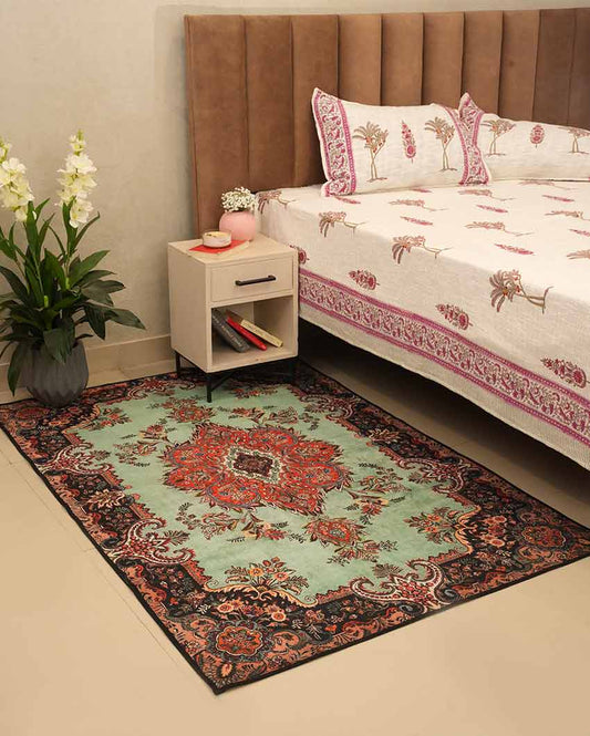 Floral Detailed Print Rubber Back Carpet