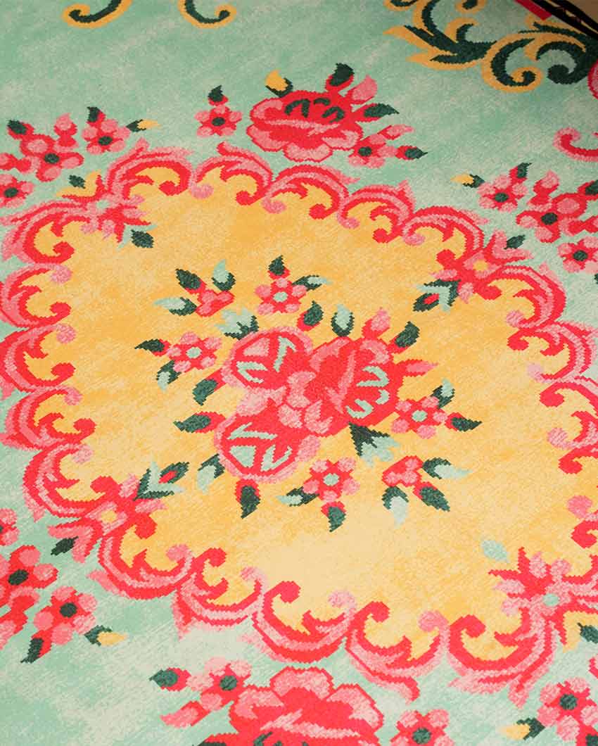 Multicolor Floral Printed Rubber Back Carpet