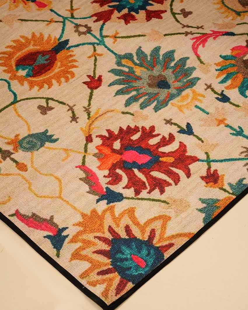Colorful Flowers Printed Rubber Back Carpet
