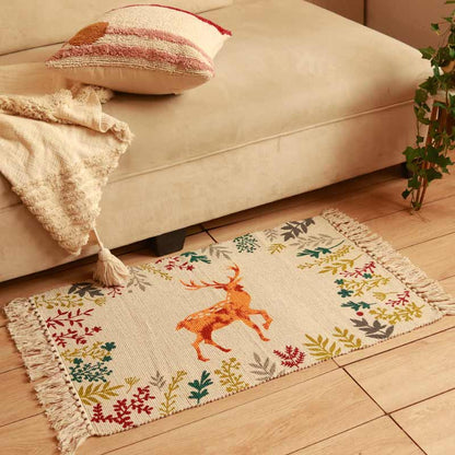 Classic Multicolor Printed Cotton Dhurrie | Floormat | 33x21 Inches - Dusaan