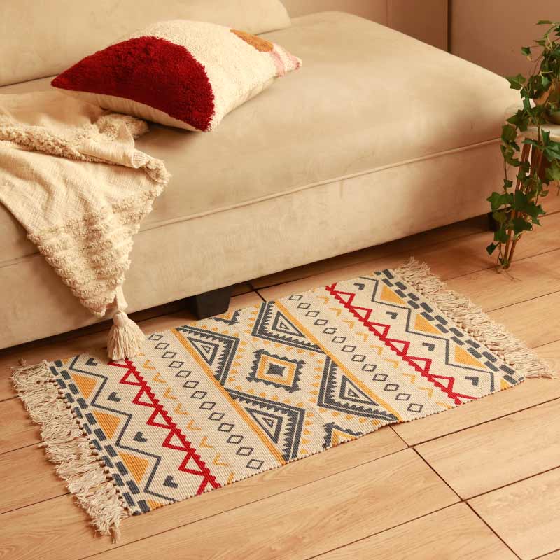 Trio Multicolor Printed Cotton Dhurrie | Floormat | 33 x 21 Inches - Dusaan