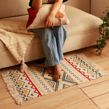 Trio Multi-colored Printed Dhurrie | Floormat | 33x21 Inches