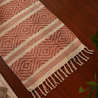 Red & White Hand-loomed Cotton Doormat | 34 x 21 Inches Default Title