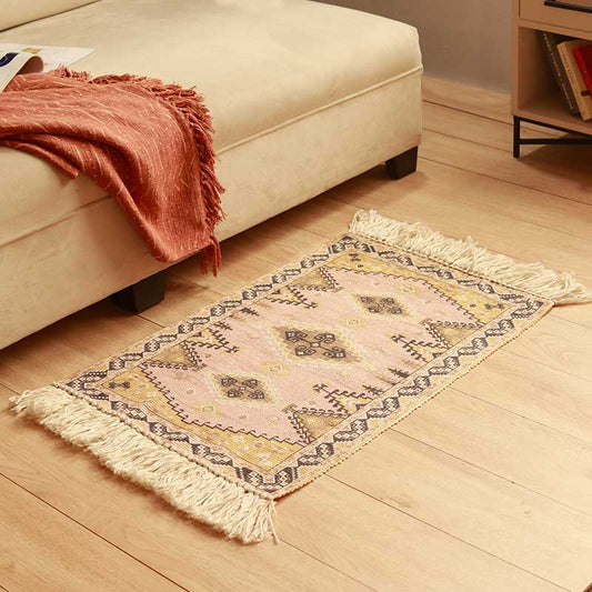 Modern Printed Cotton Dhurrie | Floormat | 34x21 Inches