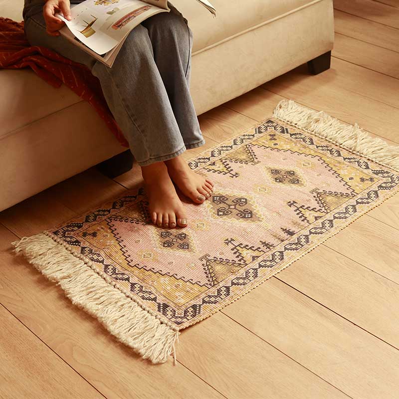 Modern Printed Cotton Dhurrie | Floormat | 34x21 Inches