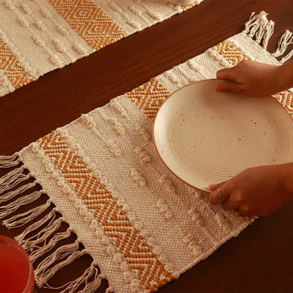 Ochre & White Hand-loomed Cotton Placemats | 19 x 13 Inches Default Title