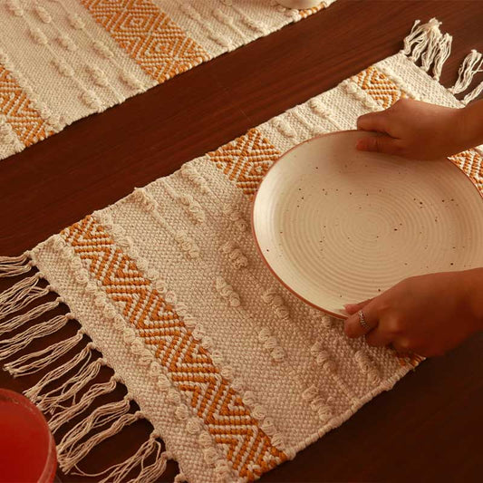 Ochre & White Hand-loomed Cotton Placemats | 19 x 13 Inches Default Title