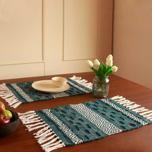 Handmade Teal Diamond Table Placemats| Set of 2,4 | 13x19 Inches Set of 2