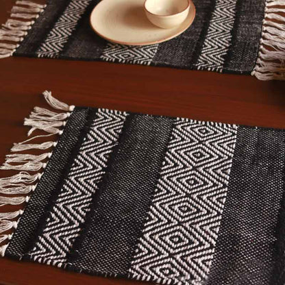 Handmade Black Diamond Table Placemats| Set of 2,4 | 13x19 Inches Set of 2