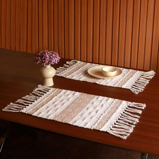 Handmade White & Beige Diamond Table Placemats| Set of 2,4 | 13x19 Inches Set of 2