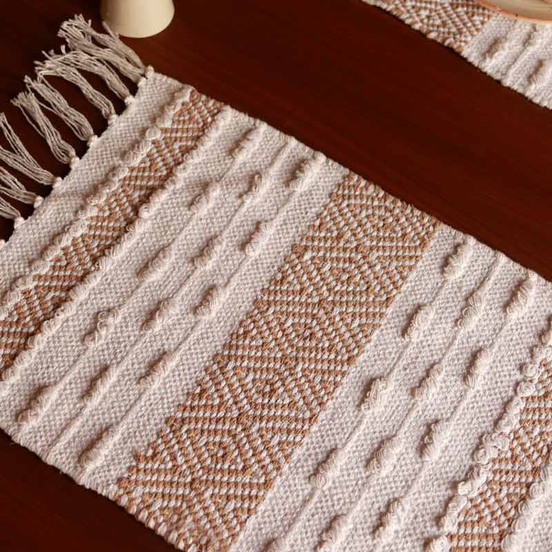 Handmade White & Beige Diamond Table Placemats| Set of 2,4 | 13x19 Inches Set of 2