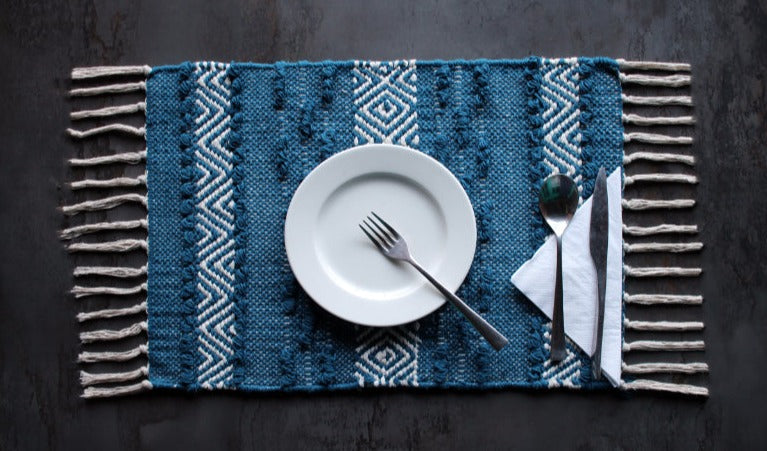 Handmade Teal Diamond Table Placemats | Set of 4 & 6 | 19 x 13 Inches