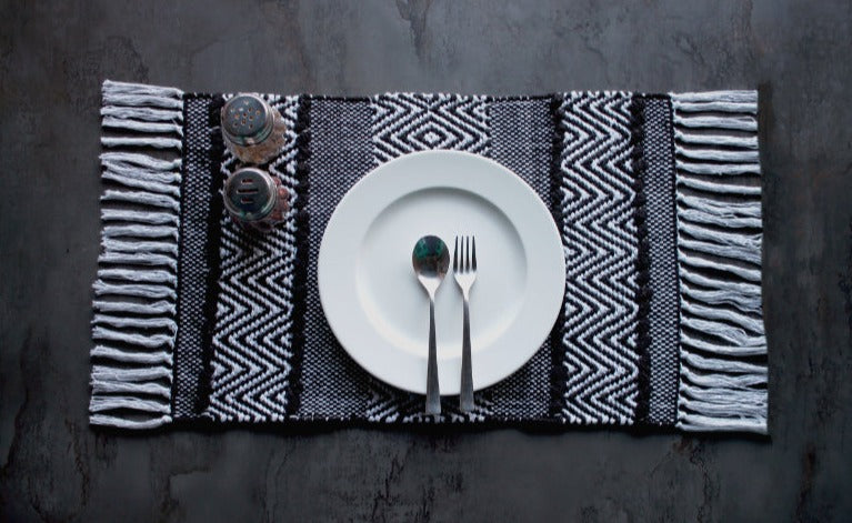 Handmade Black Diamond Table Placemats | Set of 4, 6 | 19 x 13 Inches