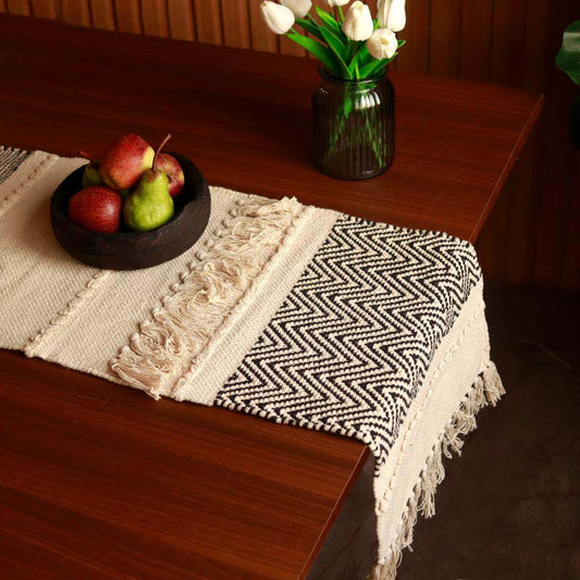 White & Black Table Runner | 72 x 13  Inches