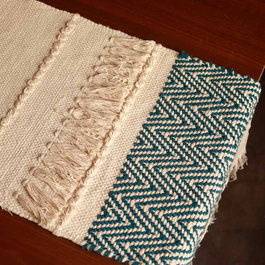White & Teal Table Runner | 72 x 13 Inches