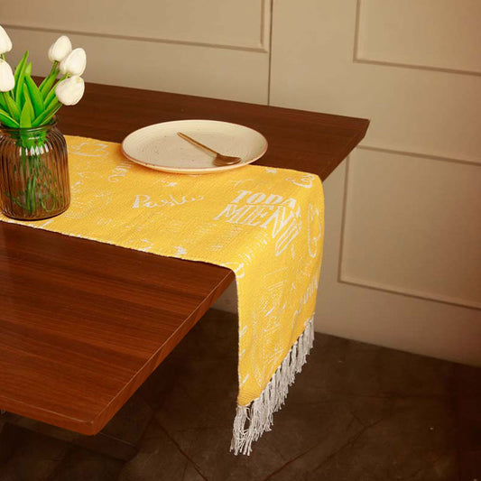 Handmade Printed Yellow Table Runner | 72 x 13  Inches