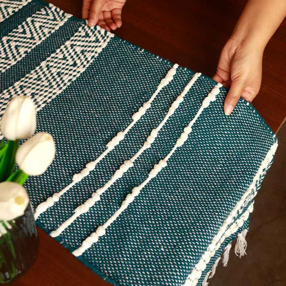 Blue & White Hand-loomed Cotton Runner | 72 x 13 Inches Default Title