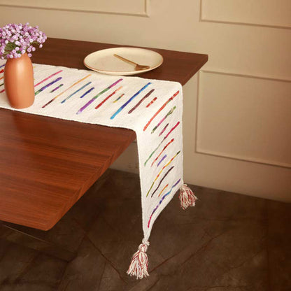 Handmade White & Multi-colored Table Runner | 13x72 Inches
