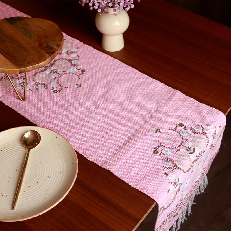 Pink Hand-loomed Cotton Runner | 72 x 13 Inches Default Title