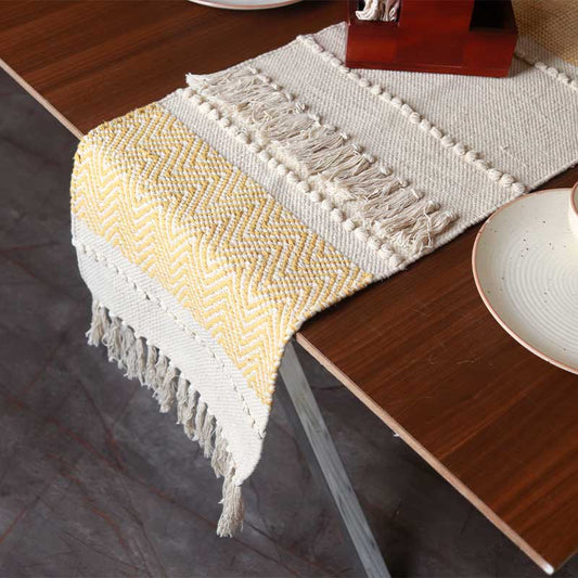 Ochre & White Hand-loomed Cotton Runner | 72 x 13 Inches Default Title