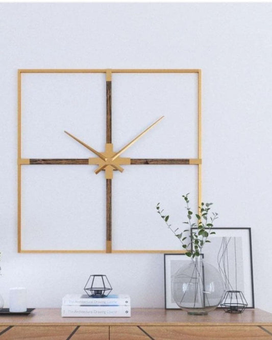 Square Shape Horizonal Golden Wall Clock