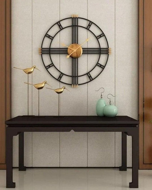 Black And Gold Metal Iron Wall Clock