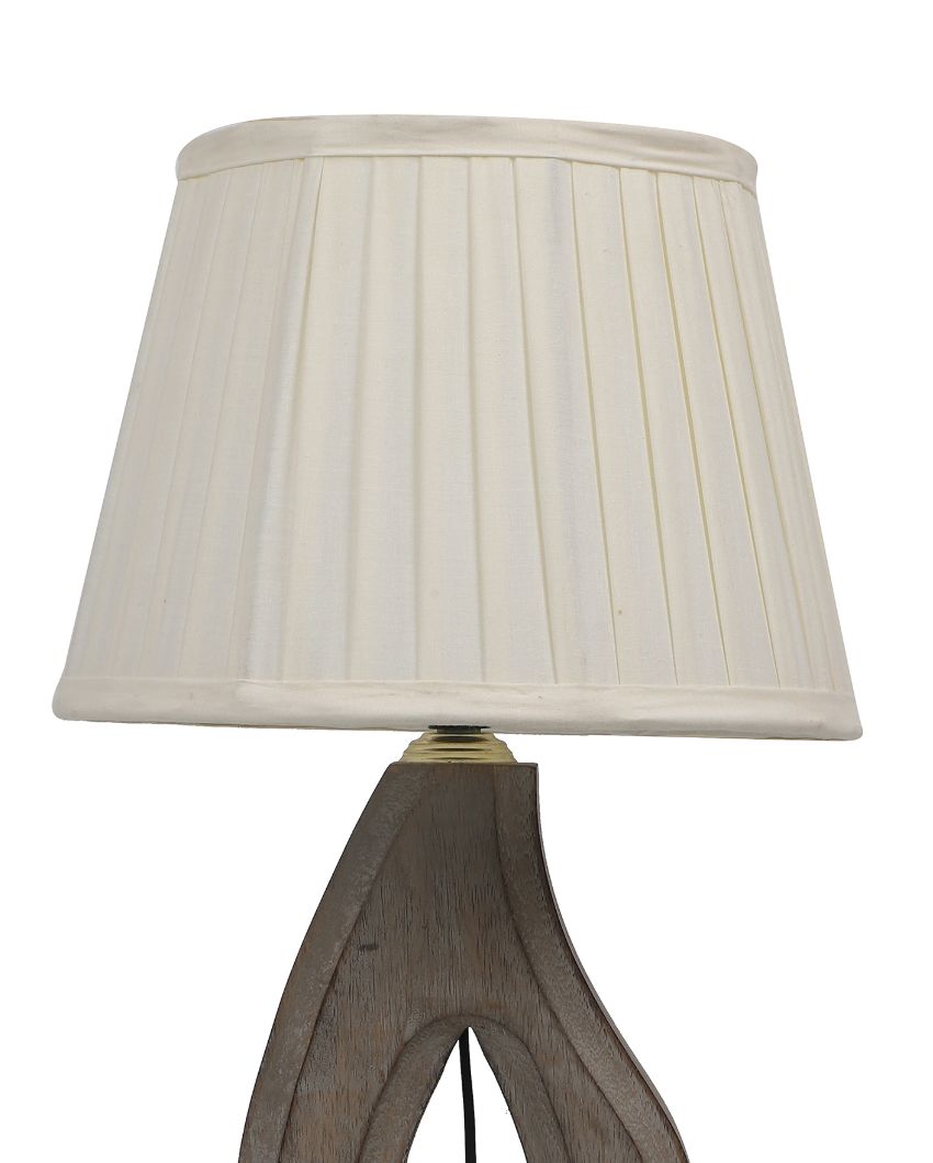 Timeless Charm Wooden Table Lamp with Off-White Satin Shade | Bulb Not Included | 10 x 17 inches