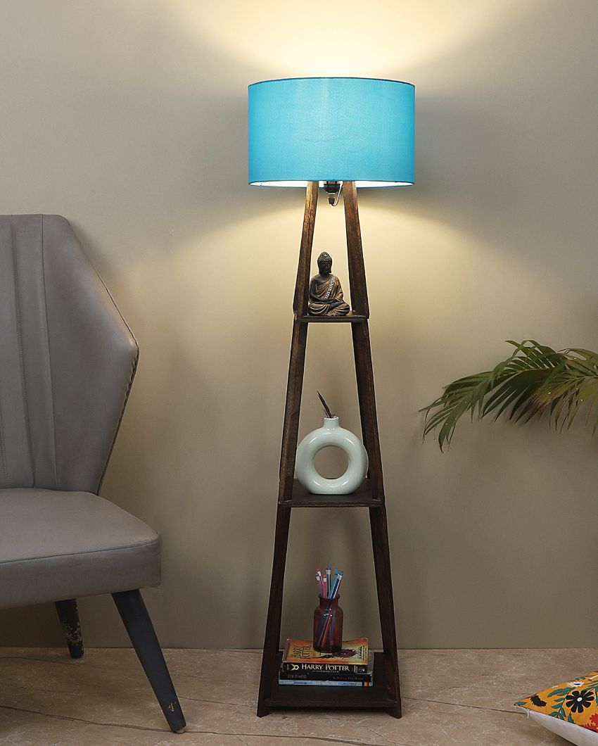 Three-Tiers Design Wooden Floor Lamp with Cotton Shade | Bulb Not Included | 14 x 14 x 52 inches