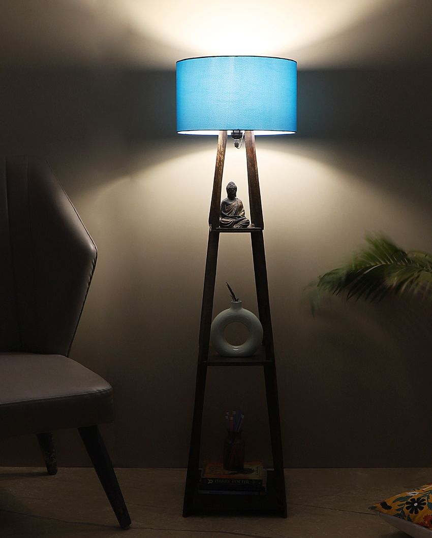 Three-Tiers Design Wooden Floor Lamp with Cotton Shade | Bulb Not Included | 14 x 14 x 52 inches