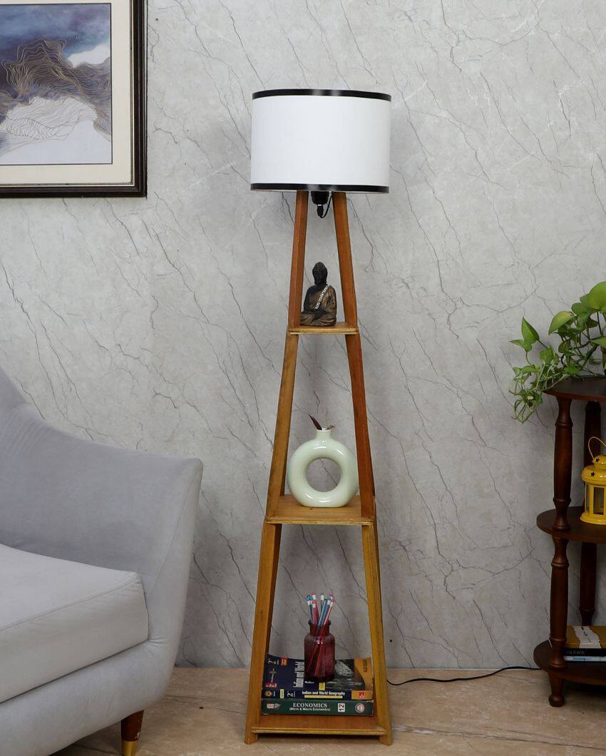 Towering Foldable Design White Wooden Floor Lamp with Cotton Shade | Bulb Not Included | 14 x 14 x 52 inches