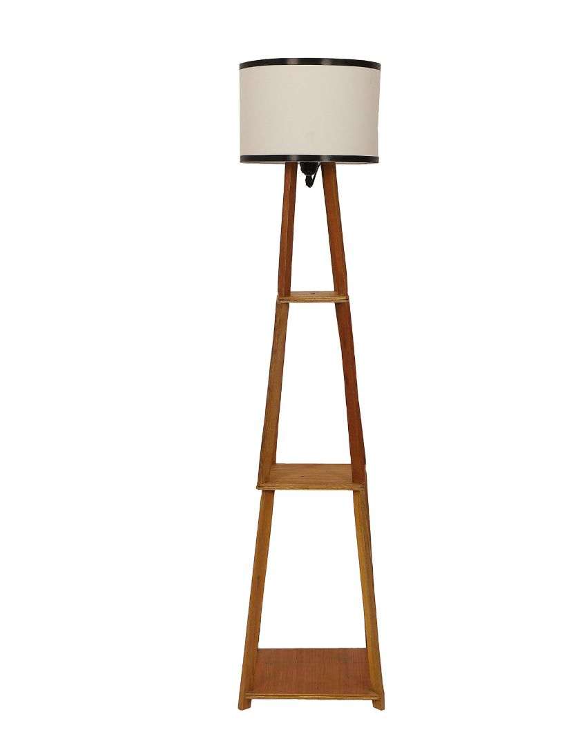 Towering Foldable Design White Wooden Floor Lamp with Cotton Shade | Bulb Not Included | 14 x 14 x 52 inches