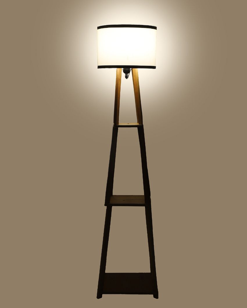 Towering Foldable Design White Wooden Floor Lamp with Cotton Shade | Bulb Not Included | 14 x 14 x 52 inches