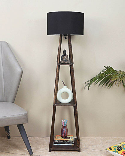 Three-Tiers Design Wooden Floor Lamp with Cotton Shade | Bulb Not Included | 14 x 14 x 52 inches