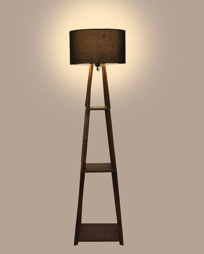 Three-Tiers Design Wooden Floor Lamp with Cotton Shade | Bulb Not Included | 14 x 14 x 52 inches