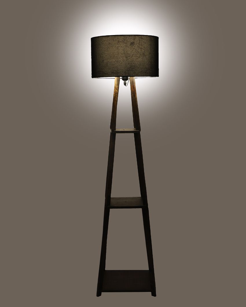 Three-Tiers Design Wooden Floor Lamp with Cotton Shade | Bulb Not Included | 14 x 14 x 52 inches