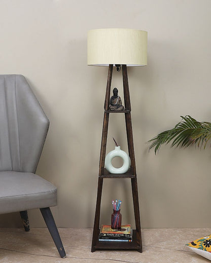 Three-Tiers Design Wooden Floor Lamp with Cotton Shade | Bulb Not Included | 14 x 14 x 52 inches