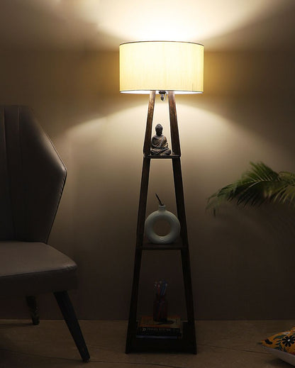 Three-Tiers Design Wooden Floor Lamp with Cotton Shade | Bulb Not Included | 14 x 14 x 52 inches