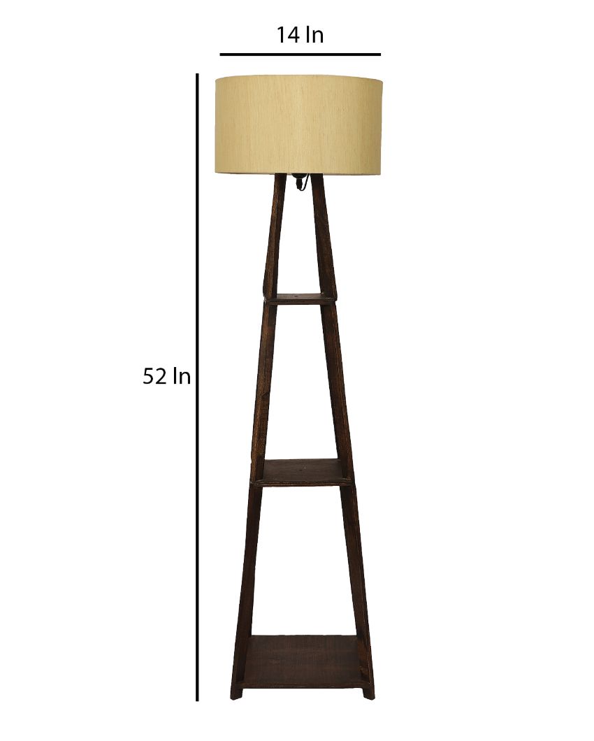 Three-Tiers Design Wooden Floor Lamp with Cotton Shade | Bulb Not Included | 14 x 14 x 52 inches