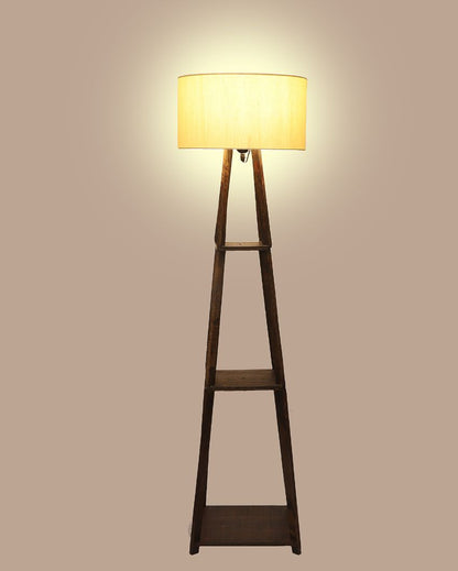 Three-Tiers Design Wooden Floor Lamp with Cotton Shade | Bulb Not Included | 14 x 14 x 52 inches