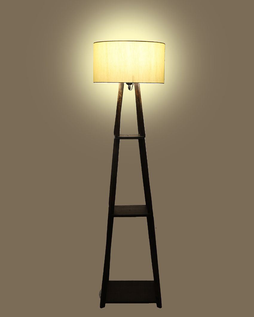 Three-Tiers Design Wooden Floor Lamp with Cotton Shade | Bulb Not Included | 14 x 14 x 52 inches