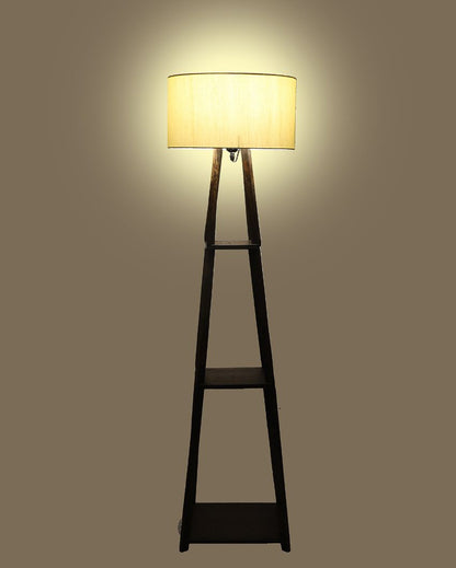 Three-Tiers Design Wooden Floor Lamp with Cotton Shade | Bulb Not Included | 14 x 14 x 52 inches