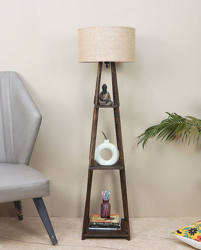 Three-Tiers Design Wooden Floor Lamp with Jute Shade | Bulb Not Included | 14 x 14 x 52 inches