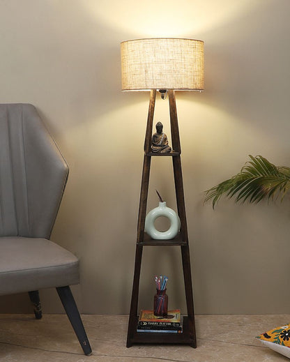 Three-Tiers Design Wooden Floor Lamp with Jute Shade | Bulb Not Included | 14 x 14 x 52 inches