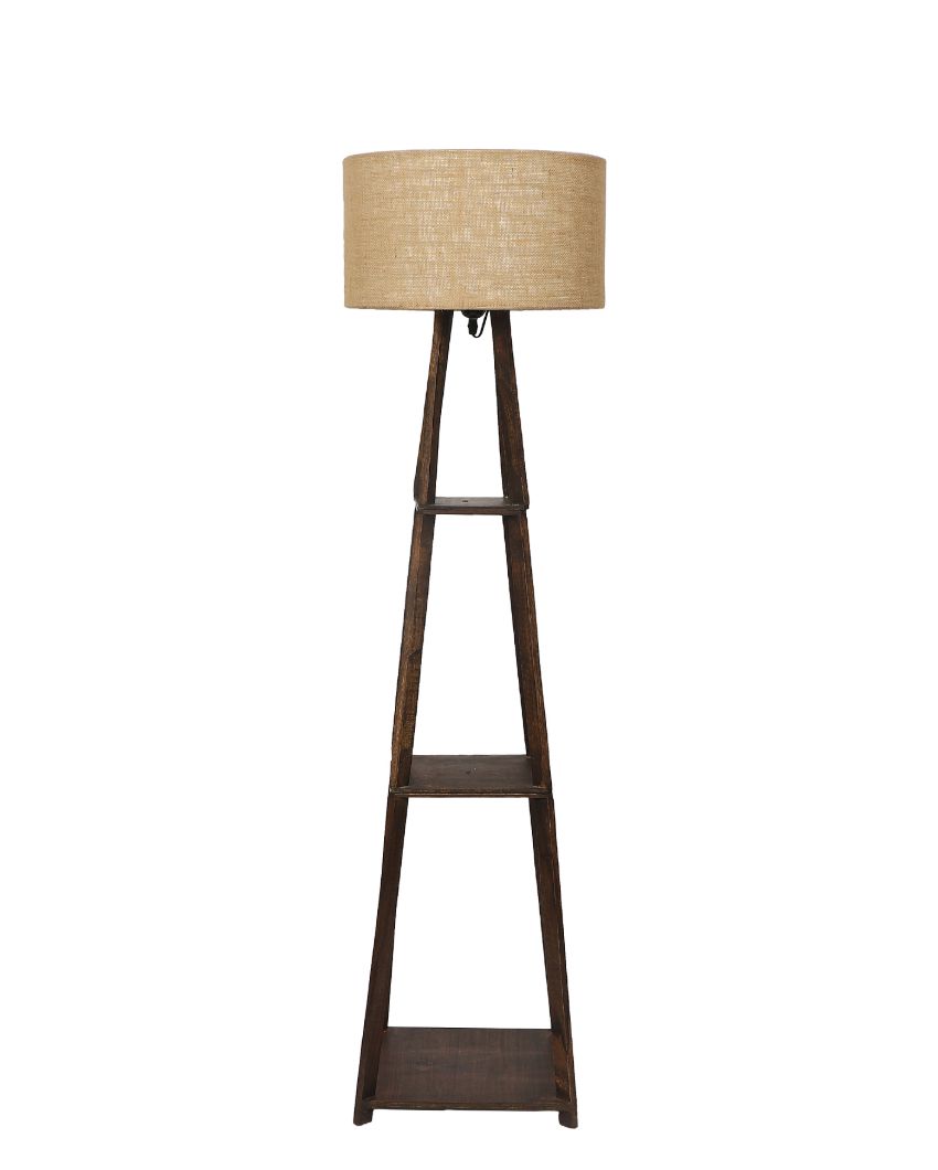 Three-Tiers Design Wooden Floor Lamp with Jute Shade | Bulb Not Included | 14 x 14 x 52 inches