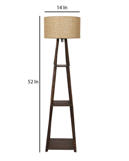 Three-Tiers Design Wooden Floor Lamp with Jute Shade | Bulb Not Included | 14 x 14 x 52 inches