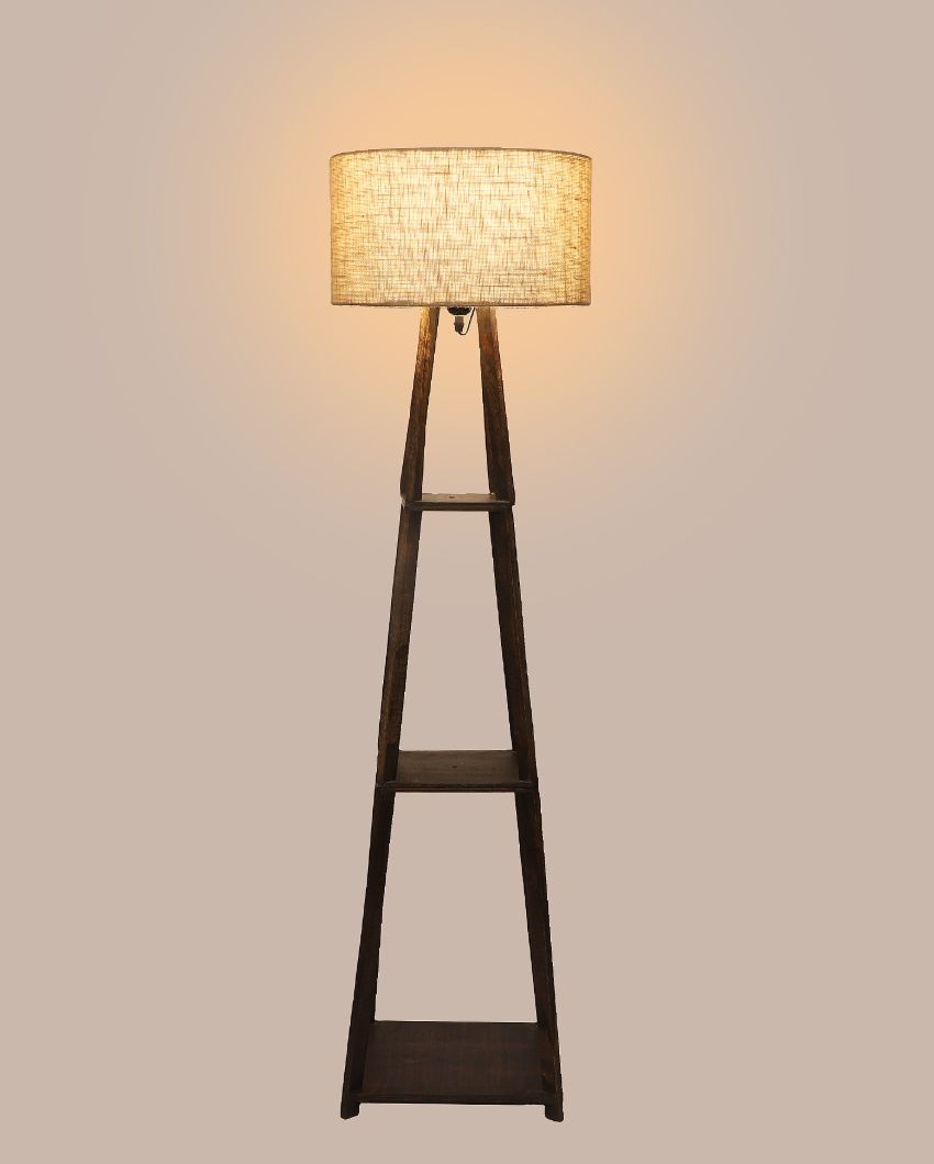 Three-Tiers Design Wooden Floor Lamp with Jute Shade | Bulb Not Included | 14 x 14 x 52 inches