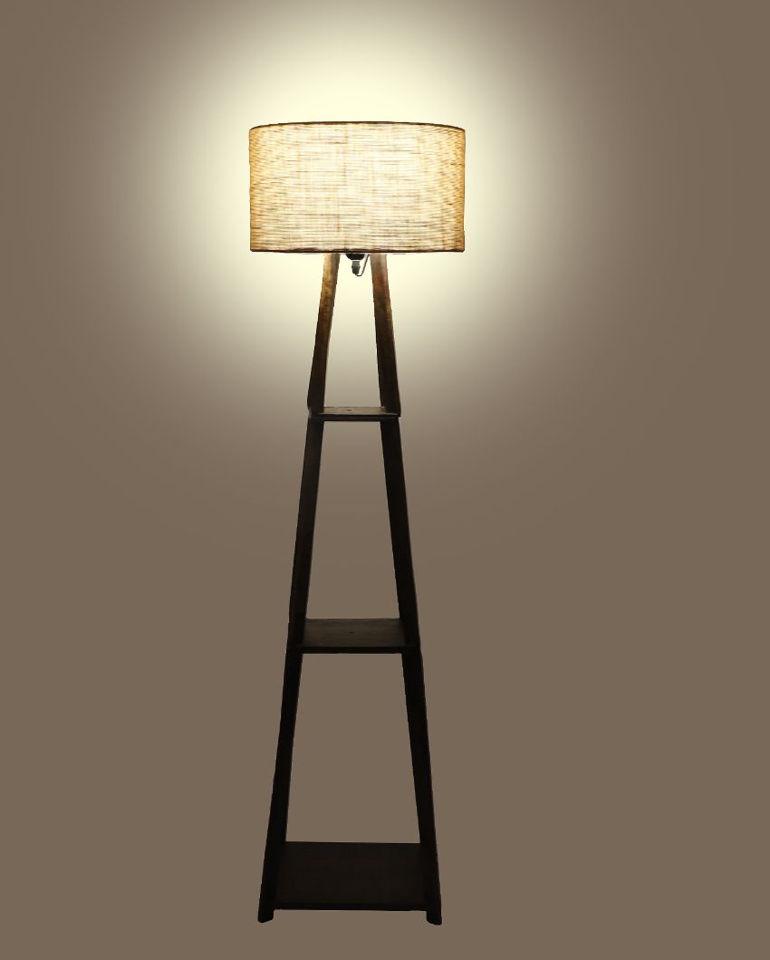 Three-Tiers Design Wooden Floor Lamp with Jute Shade | Bulb Not Included | 14 x 14 x 52 inches