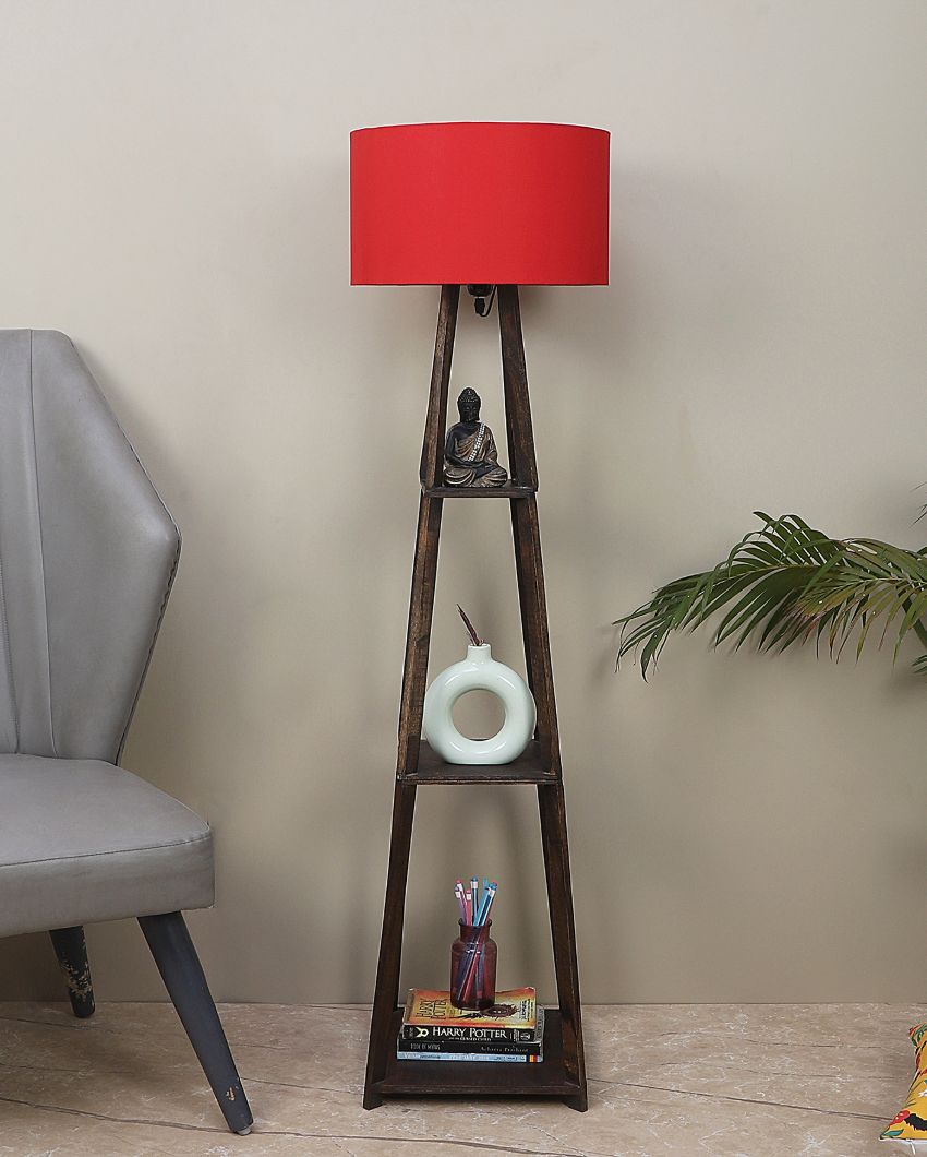 Three-Tiers Design Wooden Floor Lamp with Cotton Shade | Bulb Not Included | 14 x 14 x 52 inches