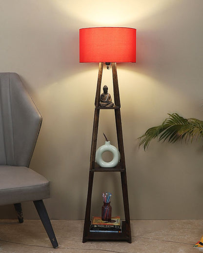 Three-Tiers Design Wooden Floor Lamp with Cotton Shade | Bulb Not Included | 14 x 14 x 52 inches