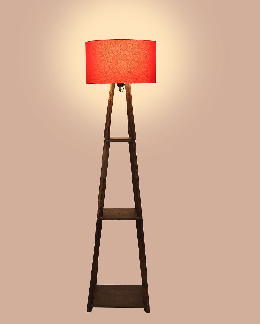 Three-Tiers Design Wooden Floor Lamp with Cotton Shade | Bulb Not Included | 14 x 14 x 52 inches